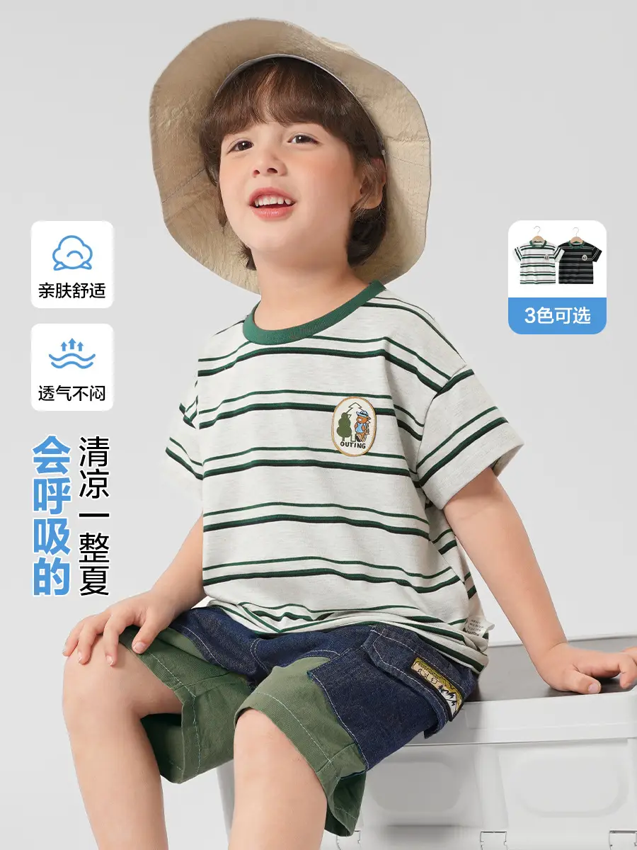 Boys Striped T-Shirt Summer Top Half Sleeve Cotton