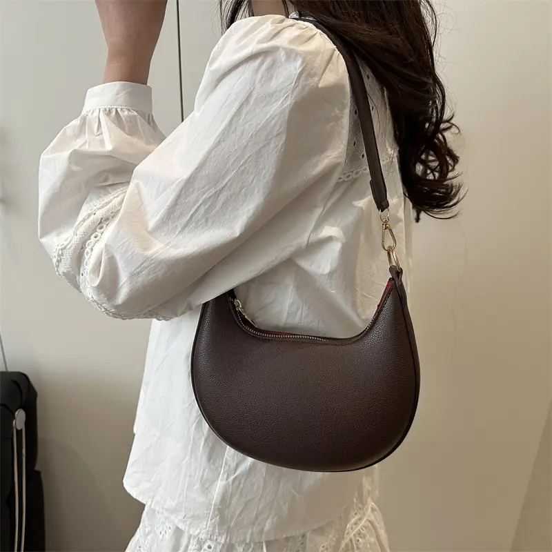 Crescent Shoulder Bag Red Leather Niche Small - Image 8