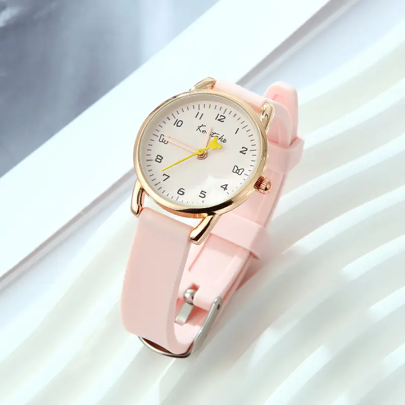 Pink Leather Watch for Girls with Gold Dial - Image 6