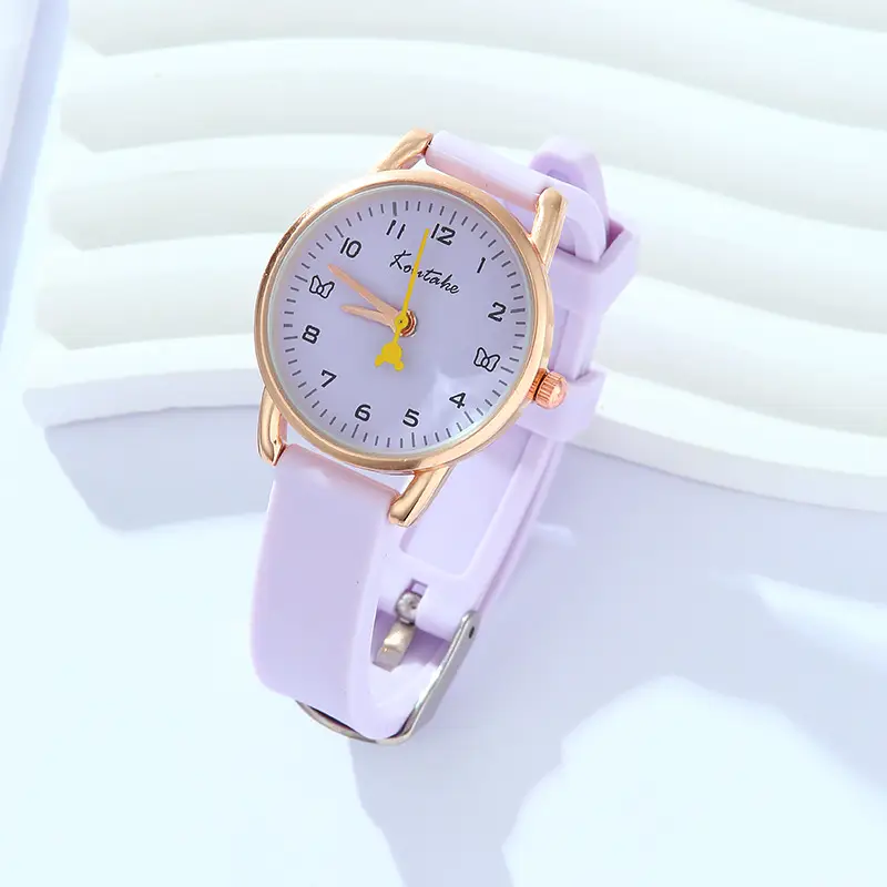 Pink Leather Watch for Girls with Gold Dial - Image 8