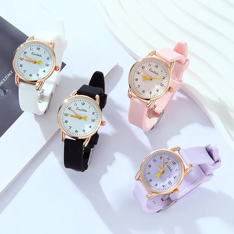 Pink Leather Watch for Girls with Gold Dial — feature 1