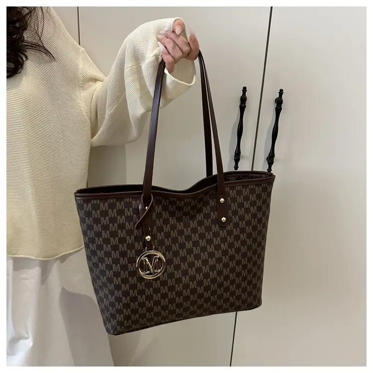 Women's Monogram Check Tote Bag Large Capacity Shoulder Bag — feature 19