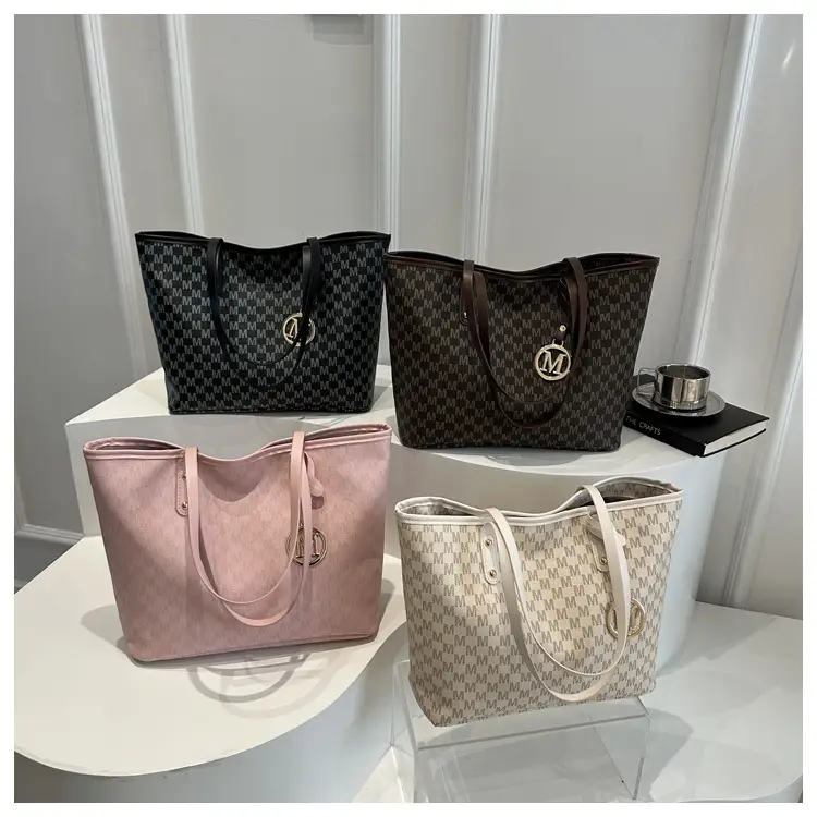 Women's Monogram Check Tote Bag Large Capacity Shoulder Bag — feature 26