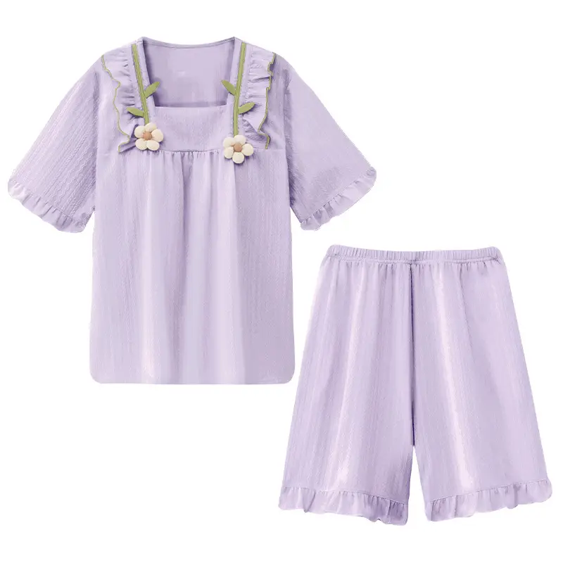 Girls' Pajamas Summer 2025 New Style Cotton Thin Short-sleeved Big Boy Girls' Flower Princess Style Home Clothes suit