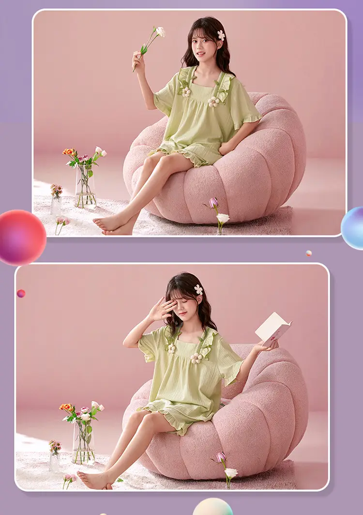 Girls' Pajamas Summer 2025 New Style Cotton Thin Short-sleeved Big Boy Girls' Flower Princess Style Home Clothes suit — feature 10