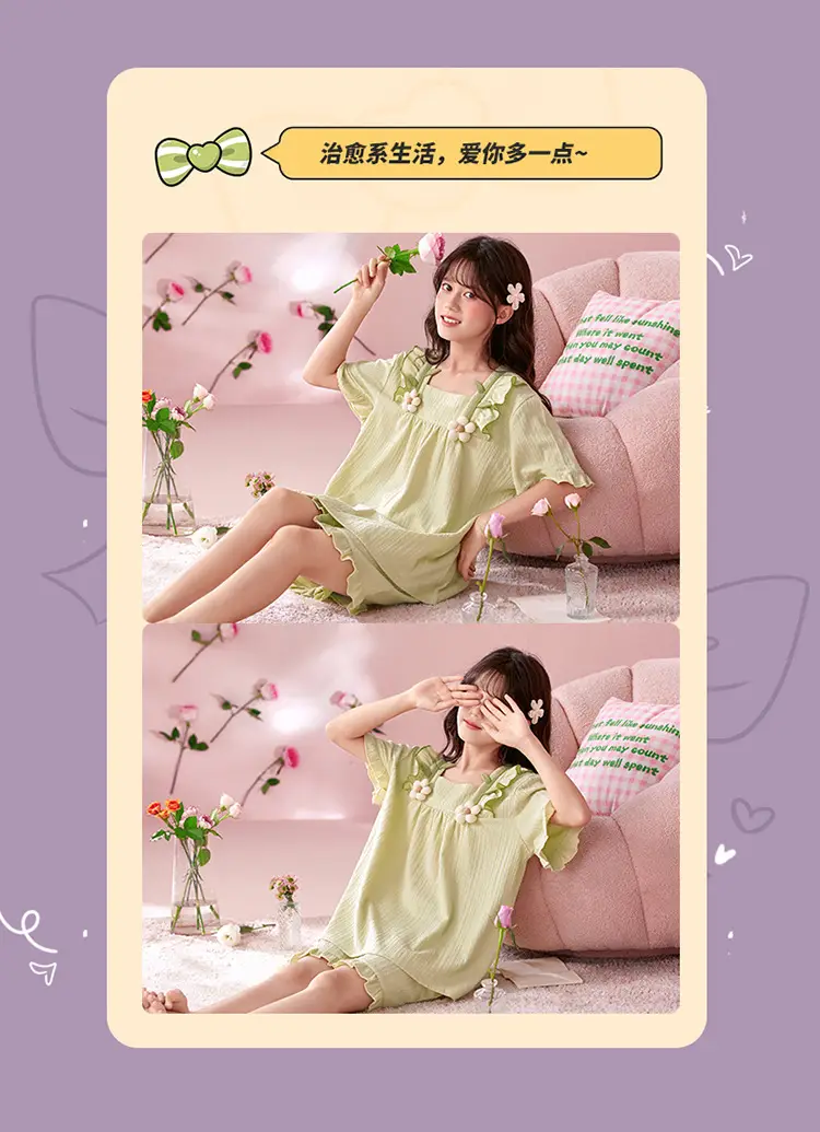 Girls' Pajamas Summer 2025 New Style Cotton Thin Short-sleeved Big Boy Girls' Flower Princess Style Home Clothes suit — feature 13