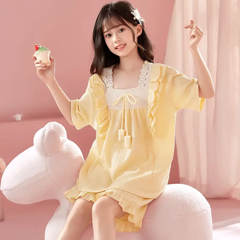 Girls' Pajamas Summer 2025 New Style Cotton Thin Short-sleeved Big Boy Girls' Flower Princess Style Home Clothes suit