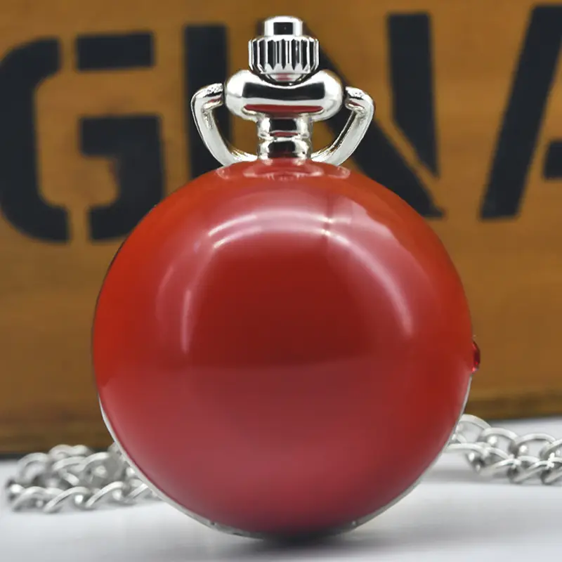 Red Quartz Pocket Watch Necklace for Men