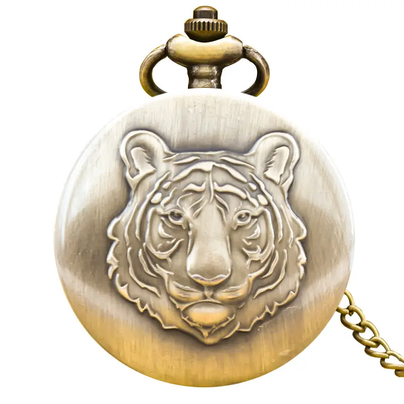 Bronze Leopard Head Flip Watch with Hanging Chain - Image 2