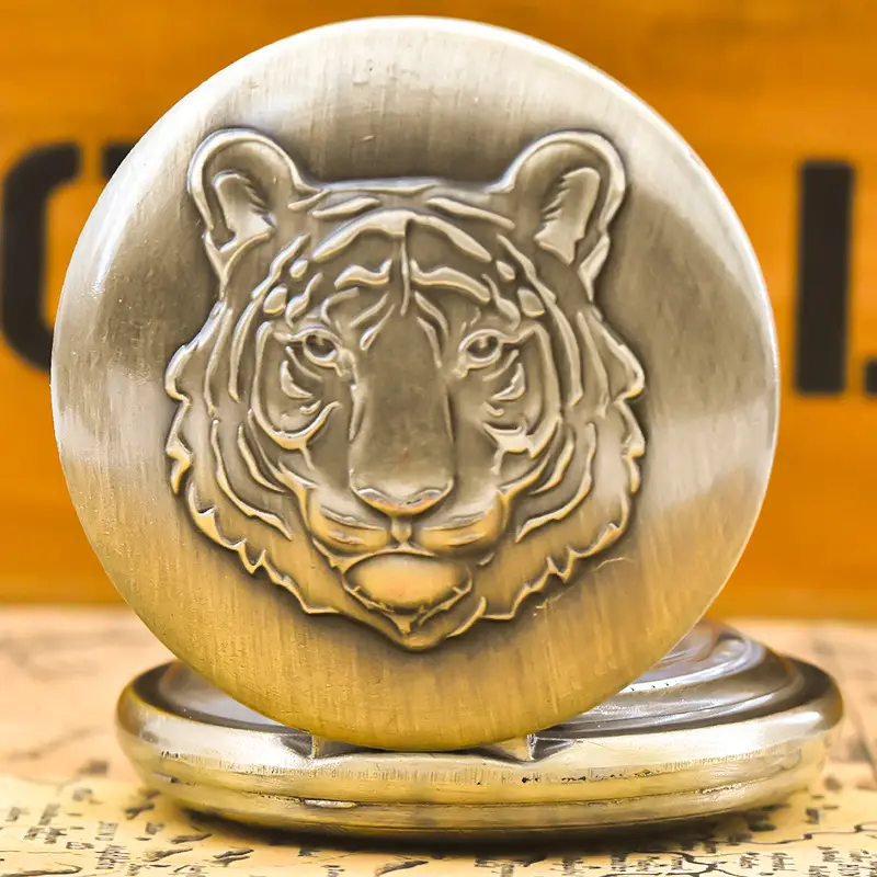 Bronze Leopard Head Flip Watch with Hanging Chain - Image 3
