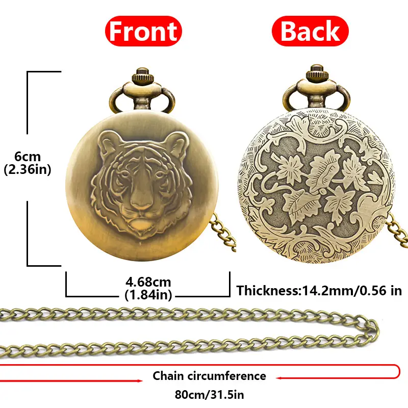 Bronze Leopard Head Flip Watch with Hanging Chain - Image 5