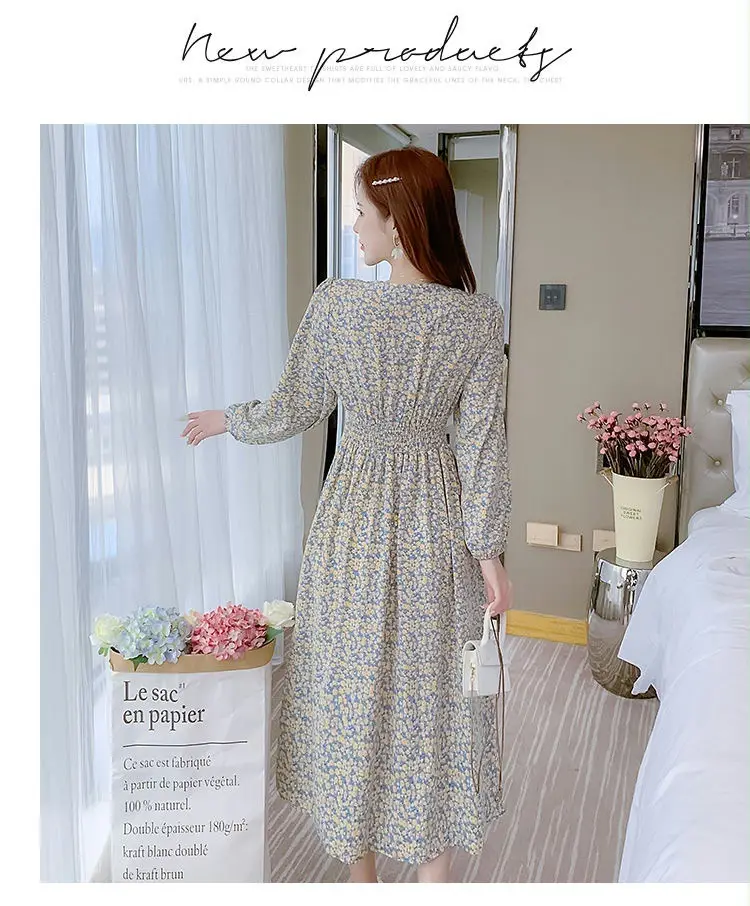 Foreign trade, please look at the real floral dress women's spring and autumn new French v collar waist before placing an order — feature 11