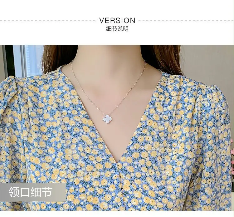 Foreign trade, please look at the real floral dress women's spring and autumn new French v collar waist before placing an order — feature 4