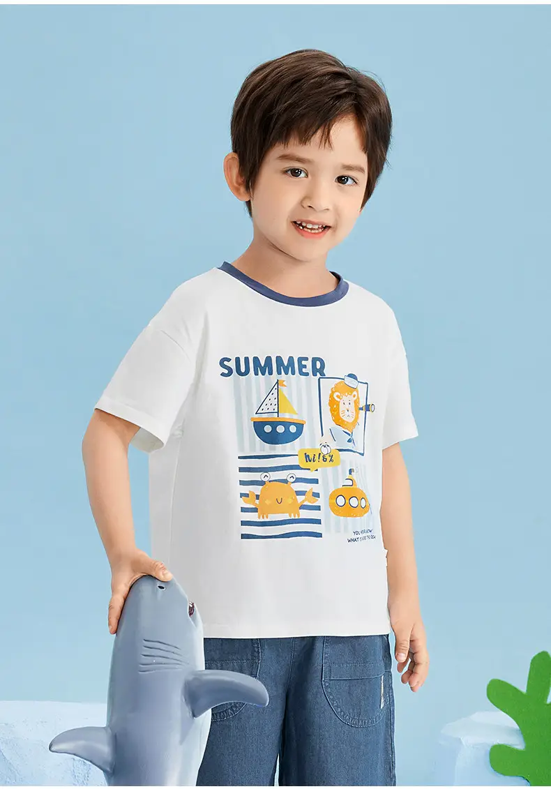Kids Summer T-Shirt White Graphic Print Boys — feature 9