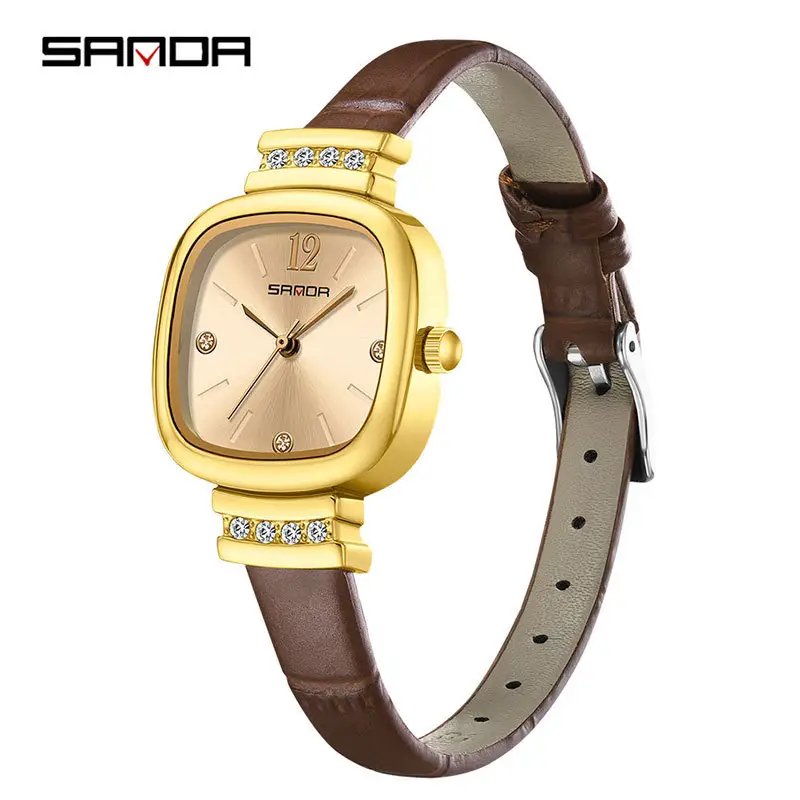 Sanda Women's Square Sugar Watch Waterproof Quartz Black Strap