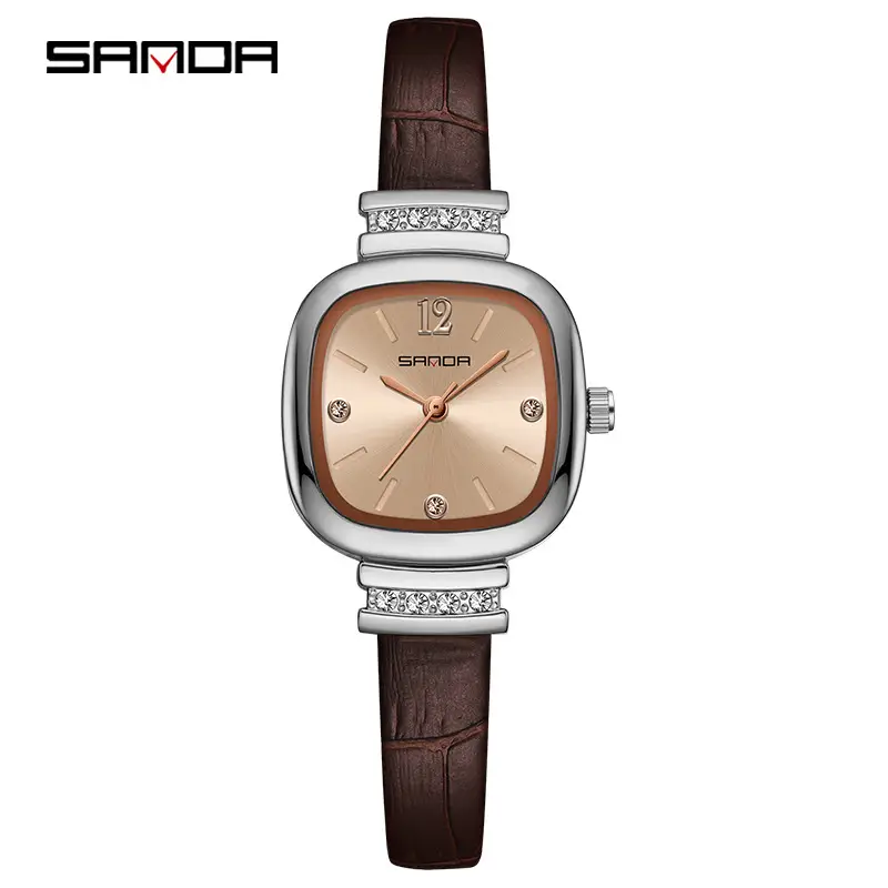 Sanda Women's Square Sugar Watch Waterproof Quartz Black Strap