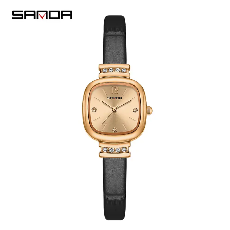 Sanda Women's Square Sugar Watch Waterproof Quartz Black Strap