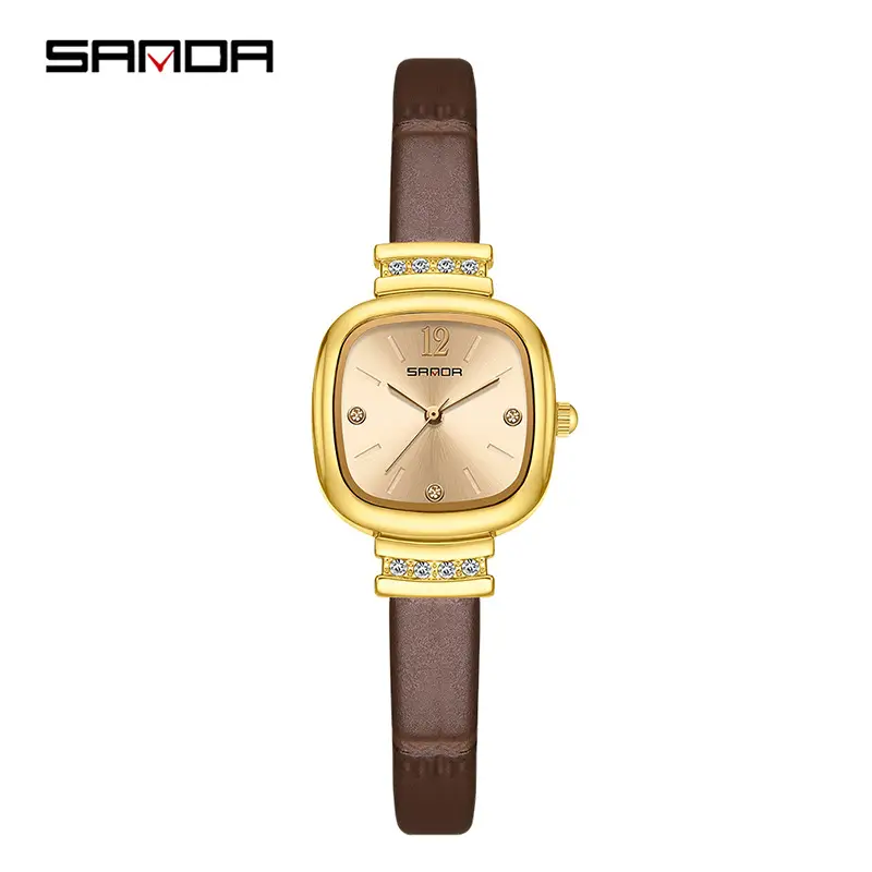 Sanda Women's Square Sugar Watch Waterproof Quartz Black Strap