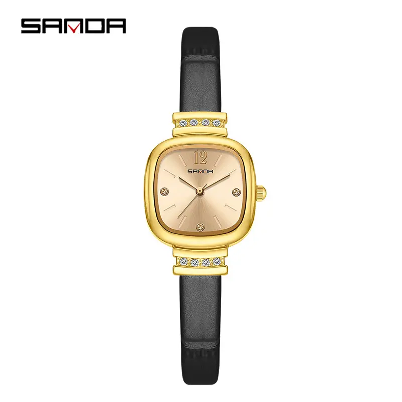 Sanda Women's Square Sugar Watch Waterproof Quartz Black Strap