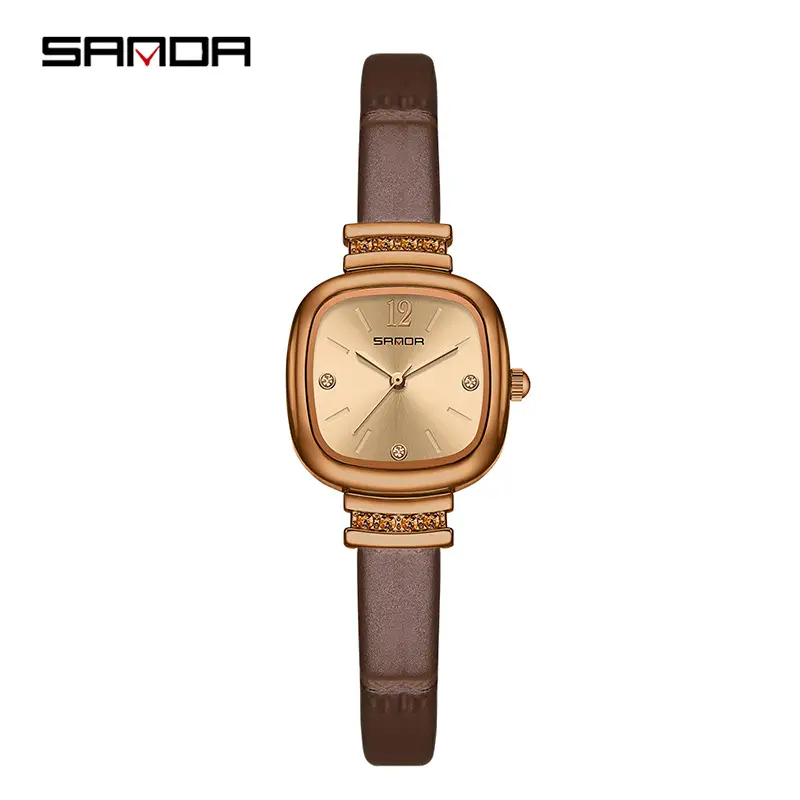 Sanda Women's Square Sugar Watch Waterproof Quartz Black Strap