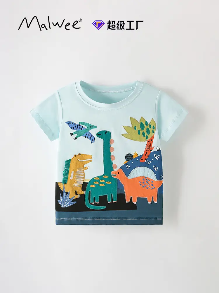 Kids Cartoon T-Shirt White Summer Cotton Round Neck