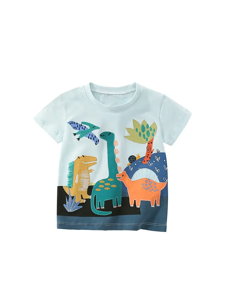 Kids Cartoon T-Shirt White Summer Cotton Round Neck