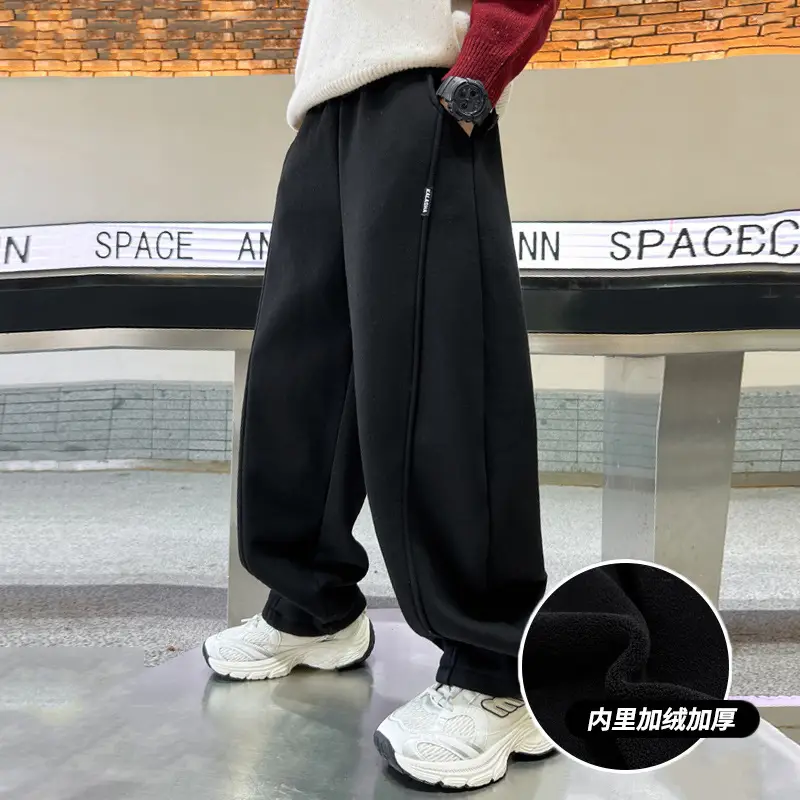 Boys' Winter Fleece-lined Pants One-piece Fleece Autumn and Winter 2024 New Children's Sports Pants Large Children's Thin Fleece Sweatpants