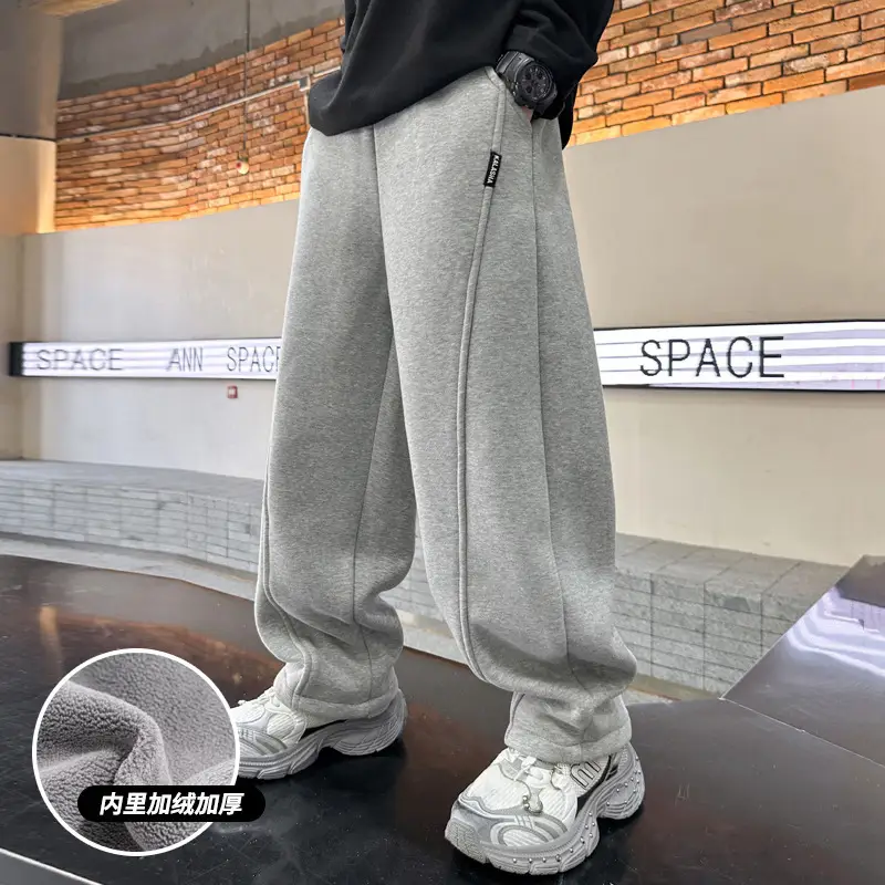 Boys' Winter Fleece-lined Pants One-piece Fleece Autumn and Winter 2024 New Children's Sports Pants Large Children's Thin Fleece Sweatpants