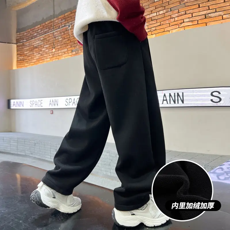 Boys' Winter Fleece-lined Pants One-piece Fleece Autumn and Winter 2024 New Children's Sports Pants Large Children's Thin Fleece Sweatpants