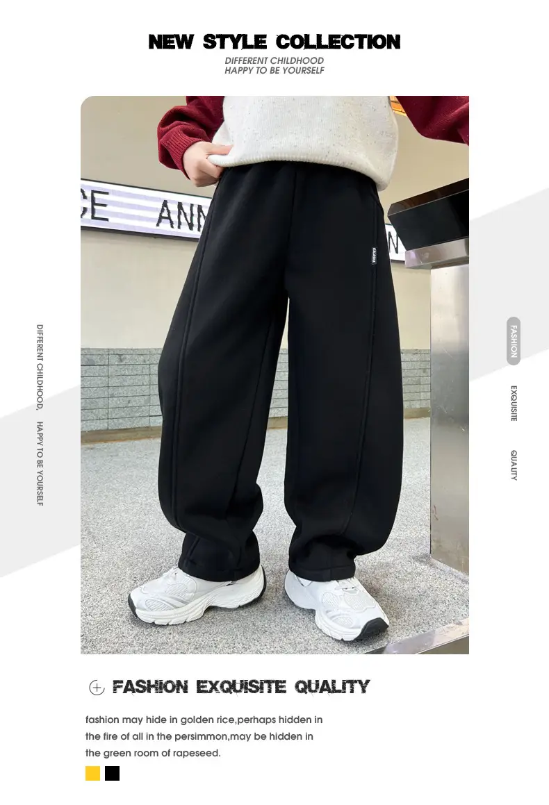Boys' Winter Fleece-lined Pants One-piece Fleece Autumn and Winter 2024 New Children's Sports Pants Large Children's Thin Fleece Sweatpants — feature 1