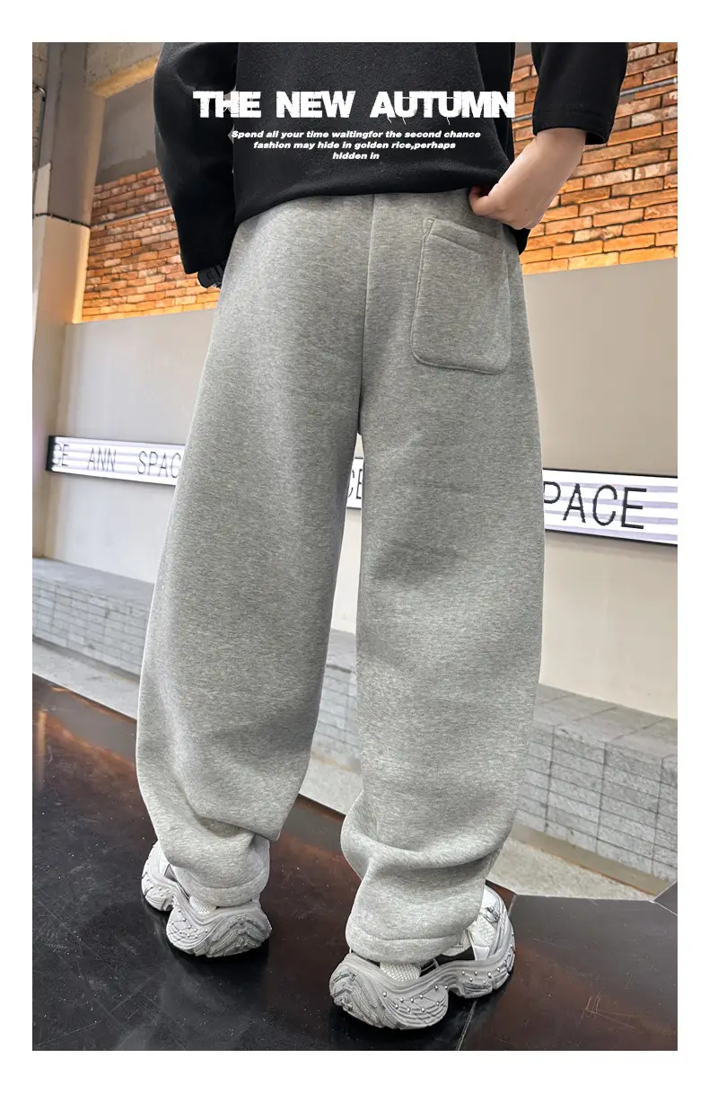 Boys' Winter Fleece-lined Pants One-piece Fleece Autumn and Winter 2024 New Children's Sports Pants Large Children's Thin Fleece Sweatpants — feature 16