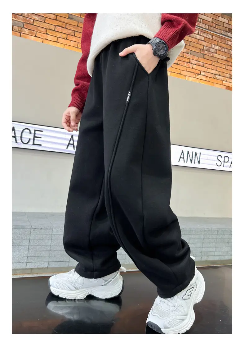 Boys' Winter Fleece-lined Pants One-piece Fleece Autumn and Winter 2024 New Children's Sports Pants Large Children's Thin Fleece Sweatpants — feature 23