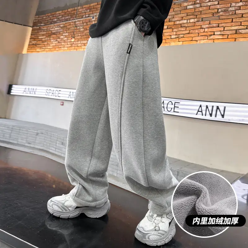Boys' Winter Fleece-lined Pants One-piece Fleece Autumn and Winter 2024 New Children's Sports Pants Large Children's Thin Fleece Sweatpants
