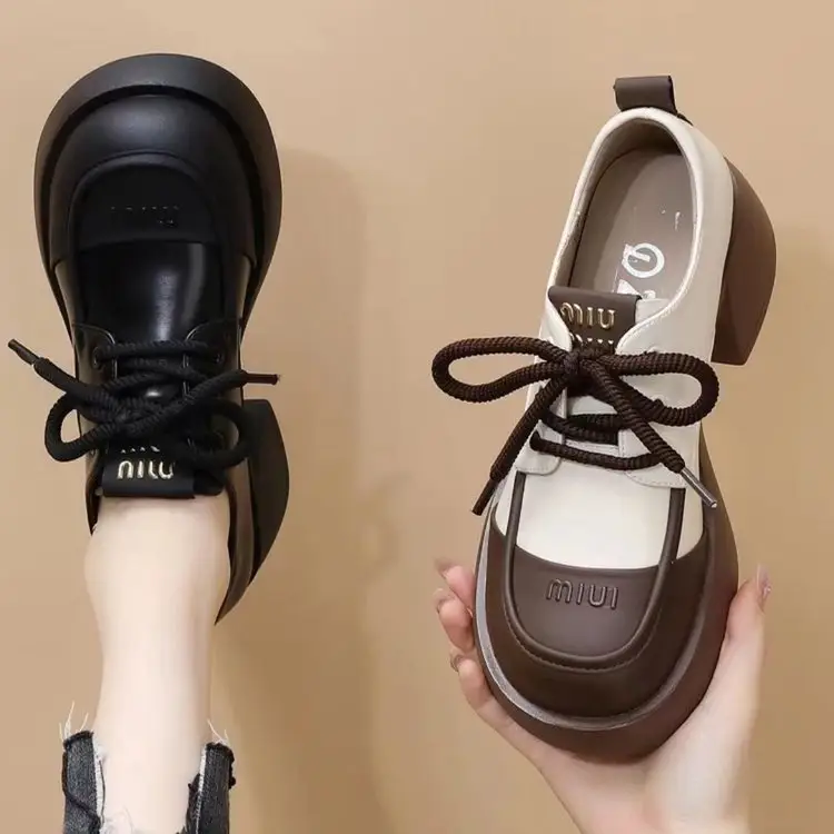 Soft Leather British-style Small Leather Shoes Women's 2025 New Spring Black Fashionable All-match Lace-up Elevated Thick-soled Loafers — feature 8