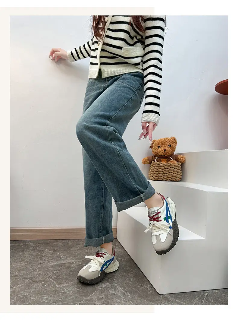 Cross-Border Women's Shoes, New Spring Models, Thick-Soled Height-Increasing German Training Shoes, Retro Casual Color-Blocking Shoes with Butterfly Bows, A-Gan Shoes — feature 35