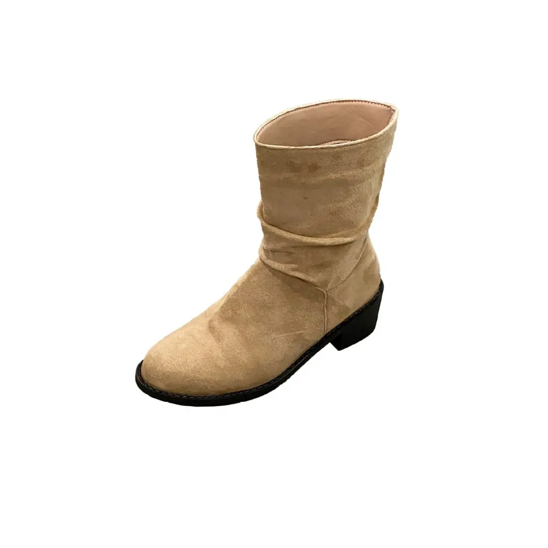 Pointed Korean Style Milk Tea apricot Boots Autumn Winter and Summer Women's New Short Boots Western Cowboy Boots Heap Boots Heap Boots