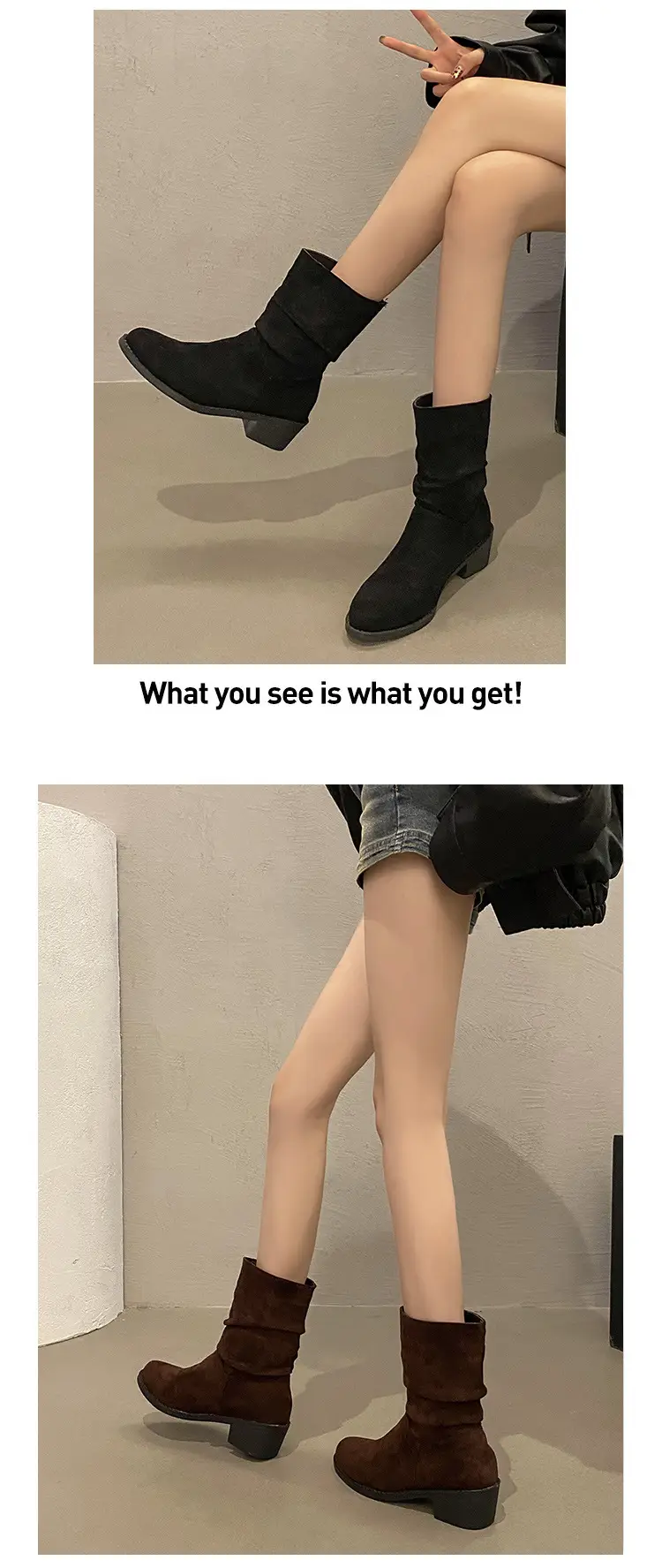 Pointed Korean Style Milk Tea apricot Boots Autumn Winter and Summer Women's New Short Boots Western Cowboy Boots Heap Boots Heap Boots — feature 10