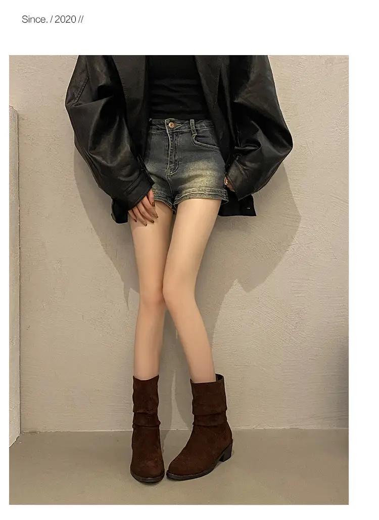 Pointed Korean Style Milk Tea apricot Boots Autumn Winter and Summer Women's New Short Boots Western Cowboy Boots Heap Boots Heap Boots — feature 11