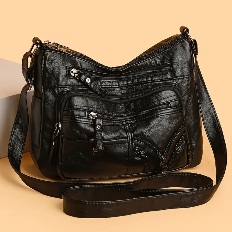 Brown PU Leather Crossbody Bag for Women Large Capacity - Image 6
