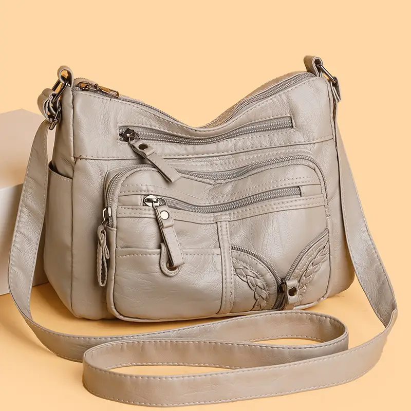 Brown PU Leather Crossbody Bag for Women Large Capacity - Image 7