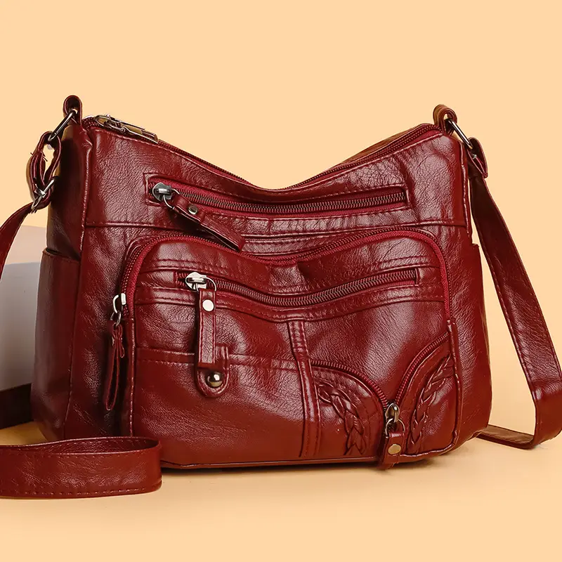 Brown PU Leather Crossbody Bag for Women Large Capacity - Image 8