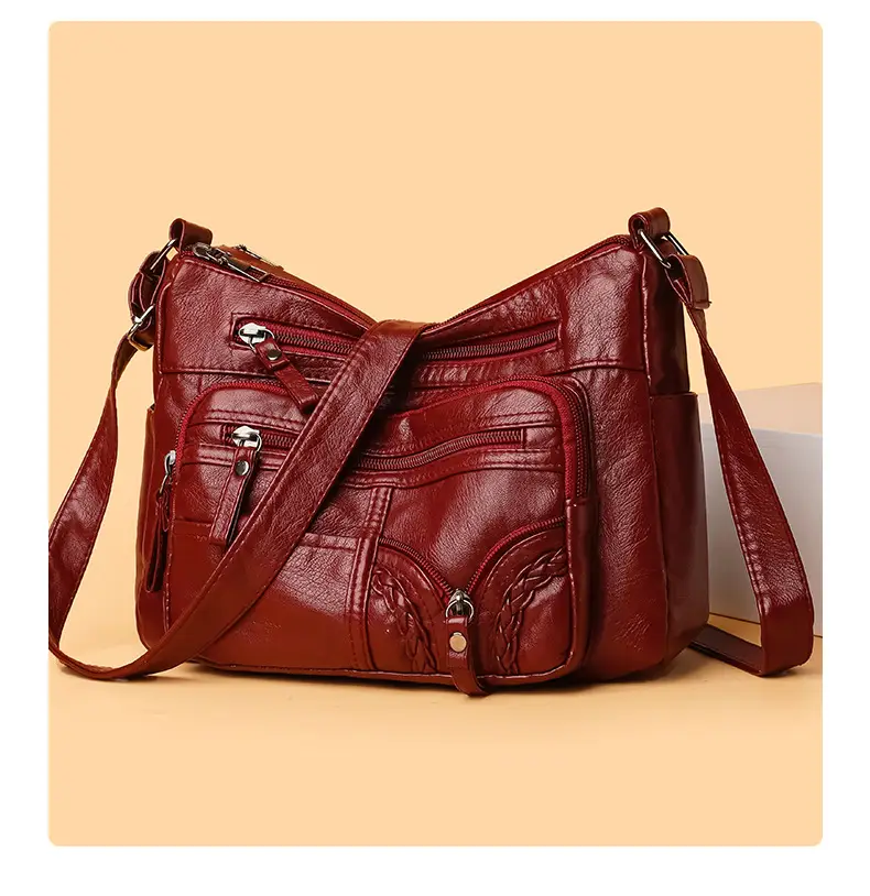 Brown PU Leather Crossbody Bag for Women Large Capacity — feature 12