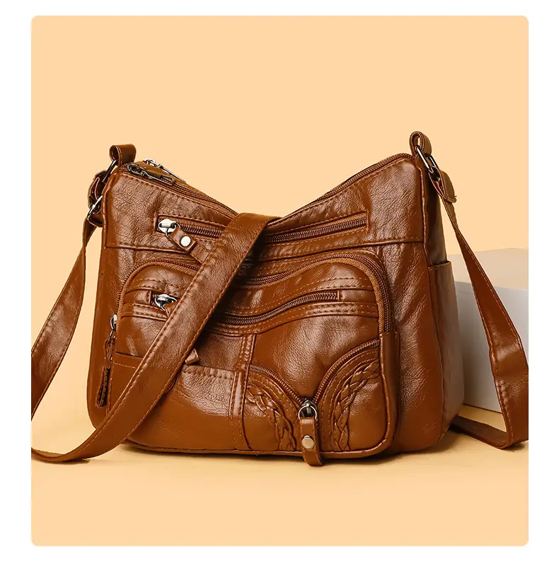 Brown PU Leather Crossbody Bag for Women Large Capacity — feature 14