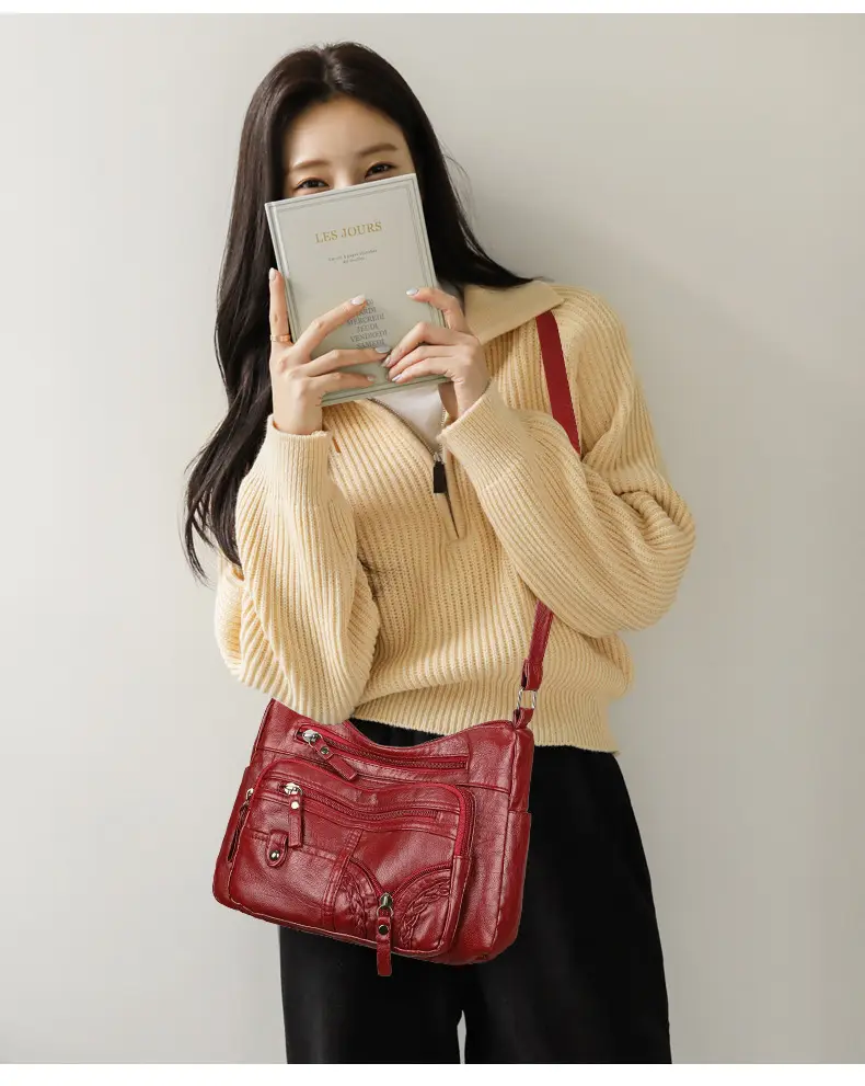 Brown PU Leather Crossbody Bag for Women Large Capacity — feature 16