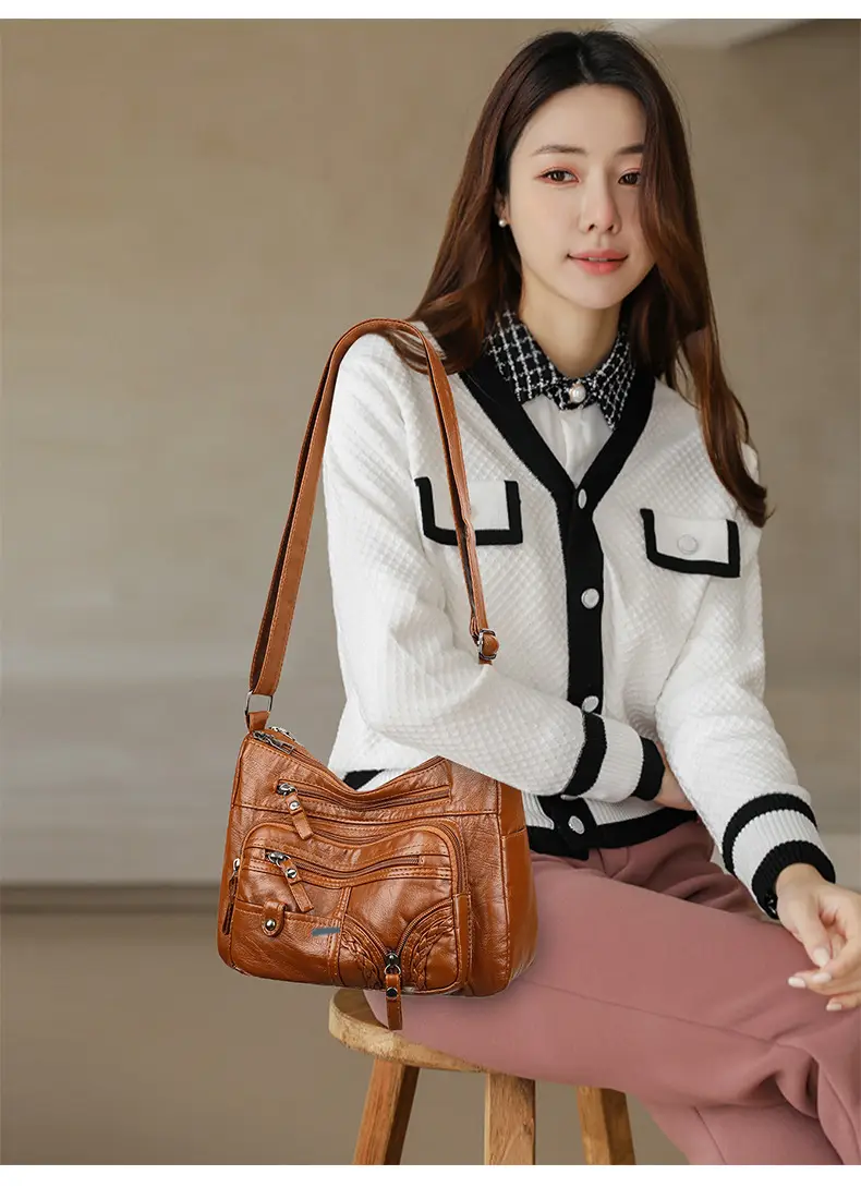 Brown PU Leather Crossbody Bag for Women Large Capacity — feature 18
