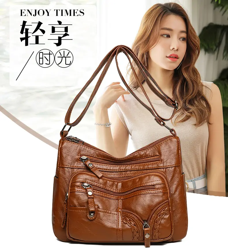 Brown PU Leather Crossbody Bag for Women Large Capacity — feature 2