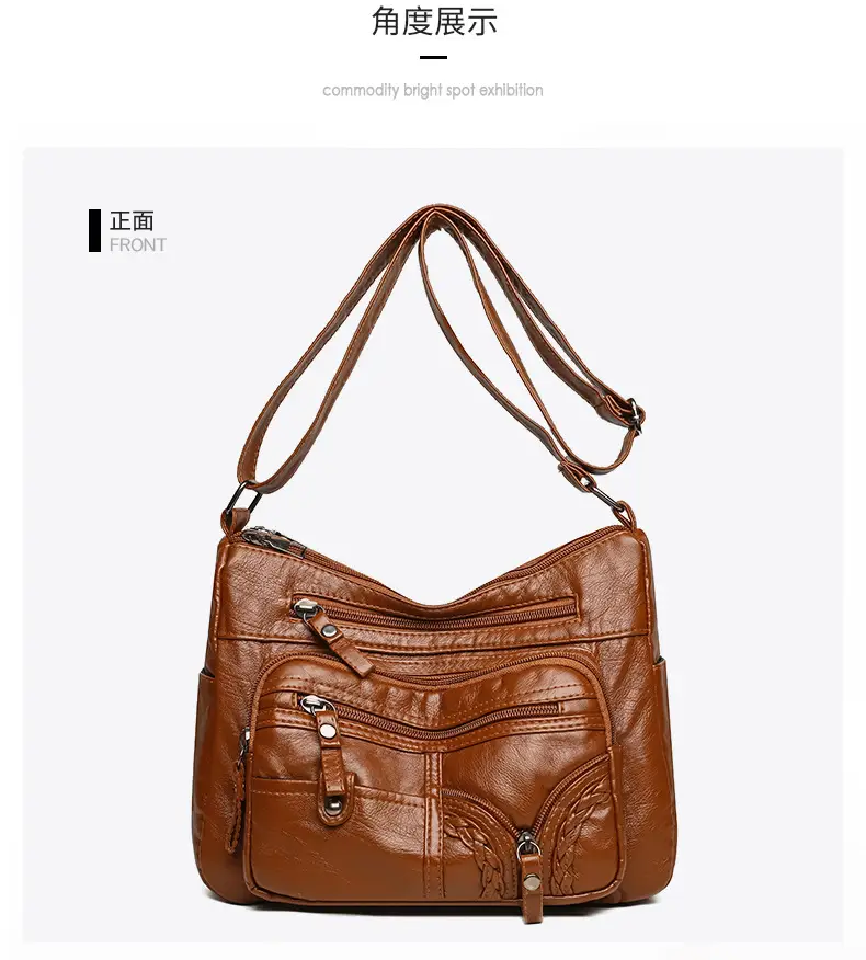 Brown PU Leather Crossbody Bag for Women Large Capacity — feature 21