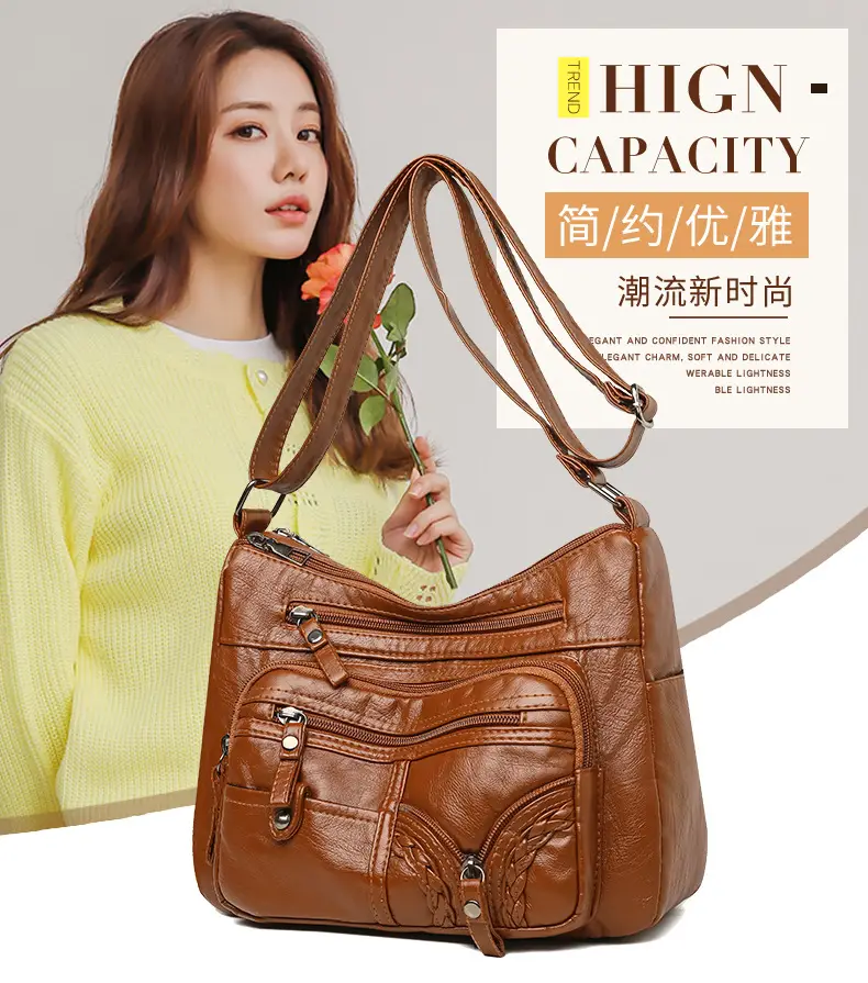 Brown PU Leather Crossbody Bag for Women Large Capacity — feature 3