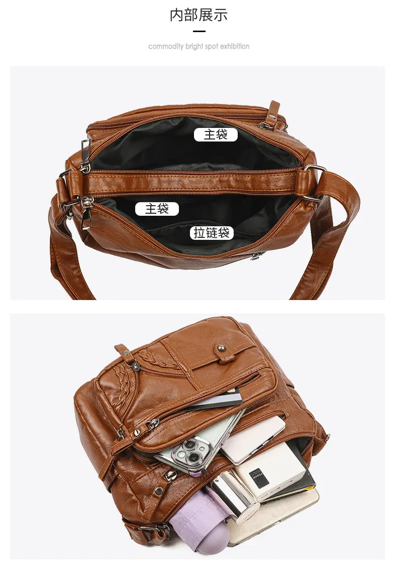 Brown PU Leather Crossbody Bag for Women Large Capacity — feature 30