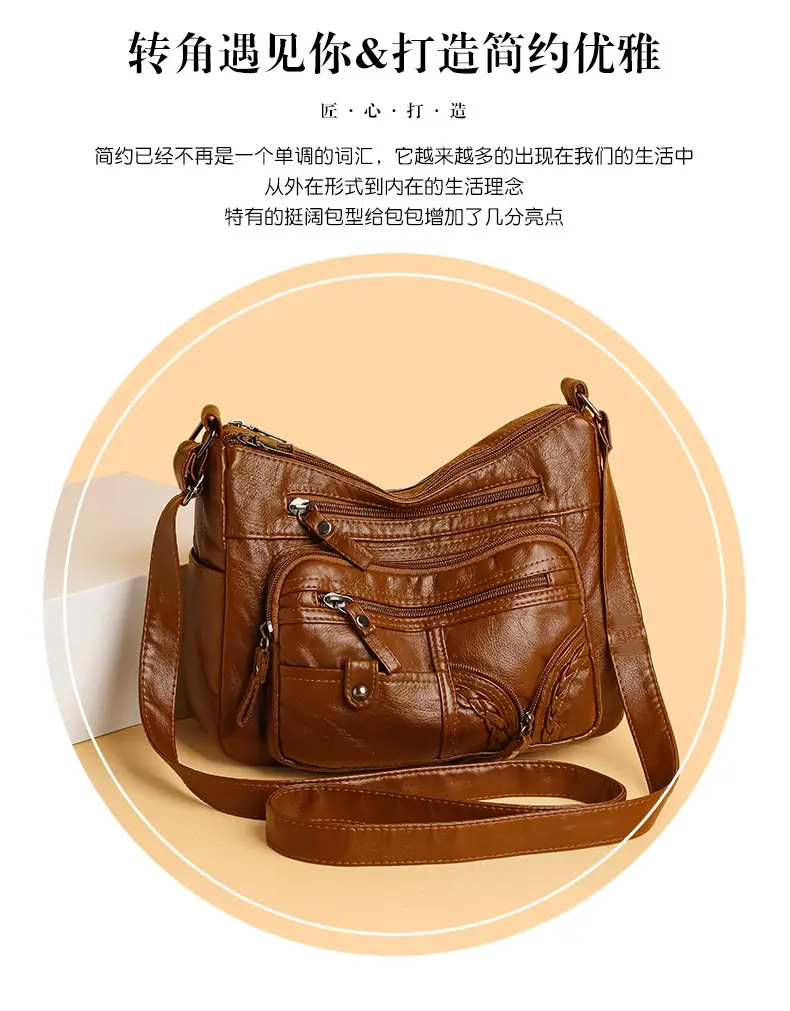 Brown PU Leather Crossbody Bag for Women Large Capacity — feature 4